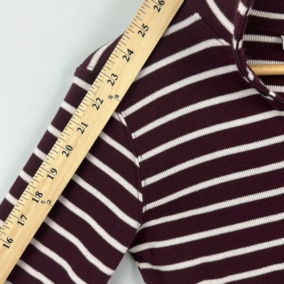L.L. Bean 1/4 Zip Burgundy Stripped Sweater - Picture 5 of 6
